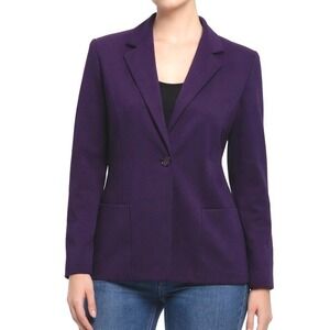 Briggs New York Blazer Size 12 Purple Single Button Stretch Career Jacket Retro